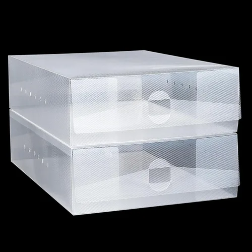 Vista 6 de Shihanee 12 cajas para botas, de plástico transparente, apilables, para almacenamiento de zapatos, contenedores plegables y resistentes