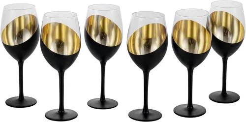 Vista 10 de MyGift Juego de 4 Copas de Vino, Copas de Vino Tinto de 14oz, Cristalería Moderna Negro Mate y Dorado, Elegantes Copas de Bar para Bodas, Fiestas
