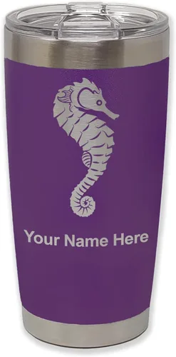 Vista 38 de LaserGram Vaso aislado al vacío de 20 onzas, caballito de mar, grabado personalizado incluido (negro)