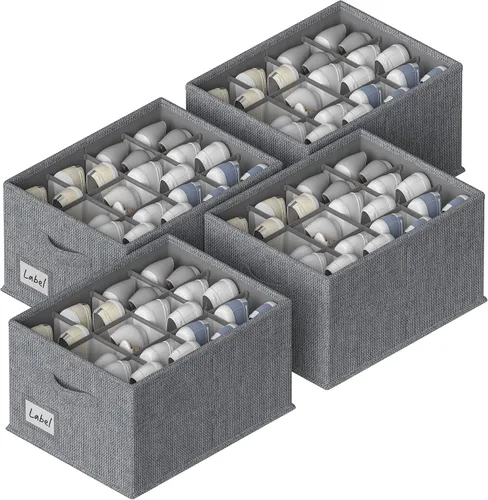 Vista 8 de FHSQX Paquete de 4 organizadores de zapatos para armario, organizador de zapatos plegable, se adapta a hasta 48 pares, contenedores de Beige