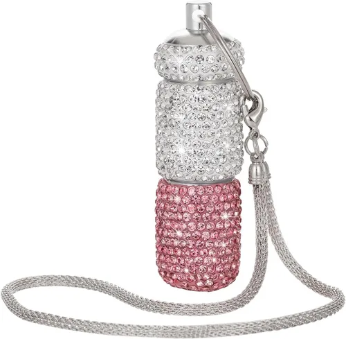 Vista 15 de Pastillero con llavero de diamante, pequeño organizador de píldoras, caja de bloqueo de medicamentos, lindo estuche de medicina para bolso, soporte