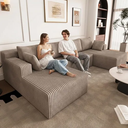 Vista 20 de Sofá seccional Cloud de 96 pulgadas, sofá deshuesado para sala de estar, sofá modular con asiento profundo, sofá de pana cómodo y esponjoso con Negro