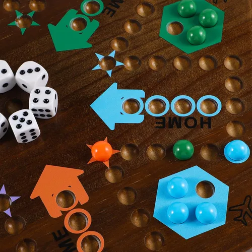Vista 6 de Wahoo - Juego de mesa de mármol para 4 y 6 jugadores, juego de mesa de madera gruesa pintada de 2 caras para fiesta de familiares y amigos