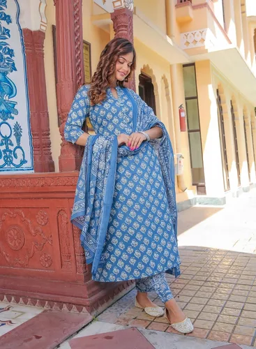 Vista 4 de Conjunto de kurti para mujer con dupatta indio para fiesta, tops Kurta con pantalones