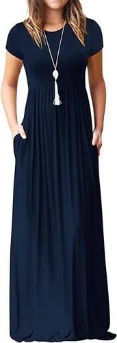 Vista 22 de DEARCASE - Vestido Maxi para Mujer de Manga Corta, Casual de Verano, Holgado, Liso, Cómodo, Vestidos Largos con Bolsillos 1-negro