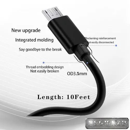 Vista 5 de Cable cargador de repuesto de 10 pies para Kindle Fire, Paperwhite, Oasis E-Reader, Fire Tablet, Galaxy S7/S6/S5/S4/S2/LG - Cable micro USB largo