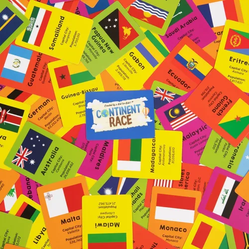 Vista 5 de Continent Race Geography - Juego de mesa educativo para niños, preadolescentes, familia, amigos, profesores y aulas - Aprende sobre banderas