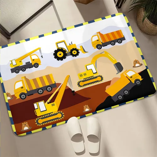 Vista 4 de Alfombra de construcción – Alfombras de construcción para habitación de niños, divertido diseño de camión de dibujos animados, alfombra de coche
