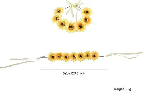 Vista 3 de Lawie Paquete de 8 coronas de flores bohemias, coronas florales con cinta en halo, diademas para boda, novia, dama de honor, tiara, girasol