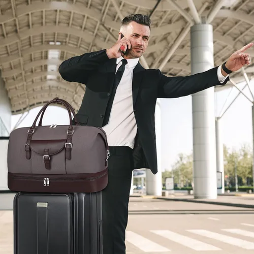 Vista 10 de IBFUN Bolsas de fin de semana para mujer, bolsa grande de lona para viaje, bolsa de viaje con compartimento para zapatos, 21 pulgadas, juego de 3