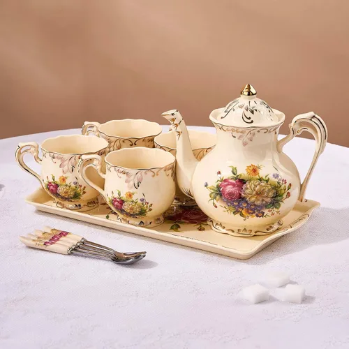 Vista 7 de YOLIFE Bandeja decorativa de cerámica floral para fiesta de té, 13.5 x 7.5 pulgadas