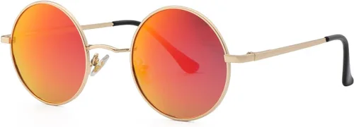 Vista 10 de Gleyemor Gafas de sol redondas polarizadas para hombres y mujeres, lentes 01 Oro/Rojo Claro