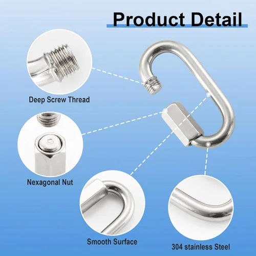 Vista 2 de HOME MASTER HARDWARE Enlace rápido en forma de D de acero inoxidable 304, paquete de 8 unidades de 1/4 pulgadas, conector de cadena con mosquetón