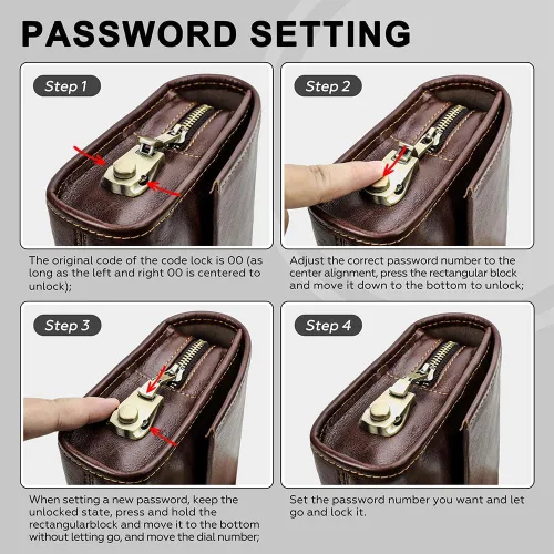 Vista 6 de Contacts Genuine Leather Mens Clutch Bag Code Lock Anti Theft Travel Clutch Wallet Clutches Organizer