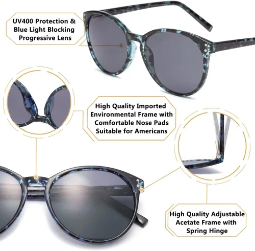 Vista 5 de Amorays Lentes de sol progresivos de lectura multienfoque para mujer, protección UV, parte superior multifocal, lectores solares trifocales