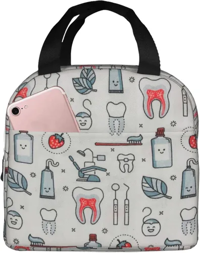 Vista 9 de Lonchera para dentistas, higienista dental, bolsa de almuerzo linda, bolsa de almuerzo aislada, para mujeres, hombres, trabajo, campamento, viajes