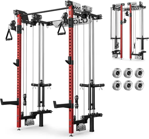 Vista 20 de Mikolo Folding Squat Rack, Wall Mounted Power Rack with Cable Crossover Machine & LAT Pull Down, Functional Trainer with 5 Adjustable Function