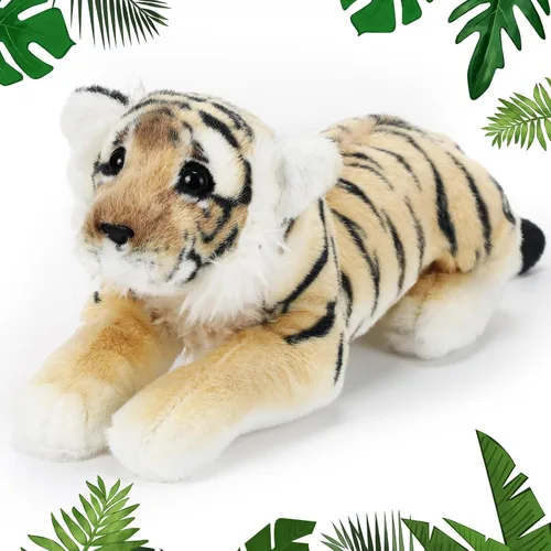 Vista 8 de RoundFunny Animal de peluche de 15 pulgadas, tigre, leopardo, león, guepardo, realista, juguetes de animales salvajes de la selva, juguetes