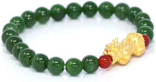 Vista 2 de Baikalla Jewelry Pulsera Pixiu de 24 quilates con cuentas de jadeBeads de nefrita natural, 0.315in, para hombres y mujeres, unisex, para niños