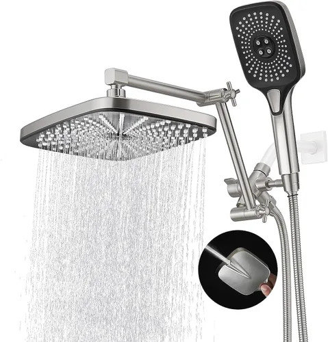 Vista 9 de Cabezal de ducha de lluvia de alta presión con combo de rociador de mano, cabezales de ducha de lluvia de 12 pulgadas con brazo de extensión Negro
