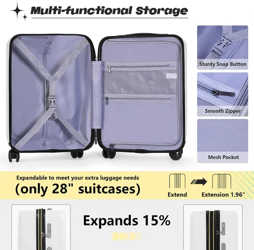 Vista 5 de AnyZip Maletas de equipaje con ruedas giratorias PC+ABS Hardshell TSA Lock, Blanco