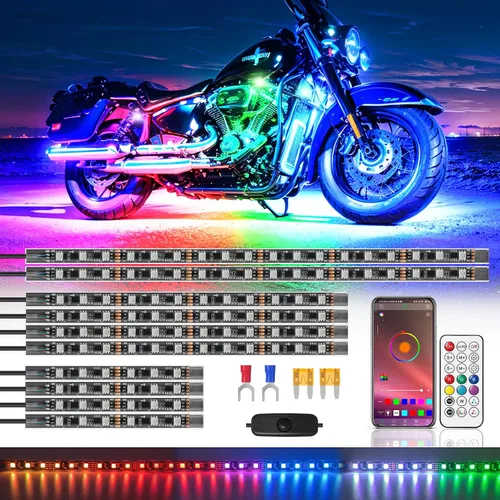 Vista 7 de 8 piezas de kit de luces LED para motocicleta Chasing Dreamcolor con/APP/control remoto RF, señal de giro y freno, tira de luces LED subterráneas