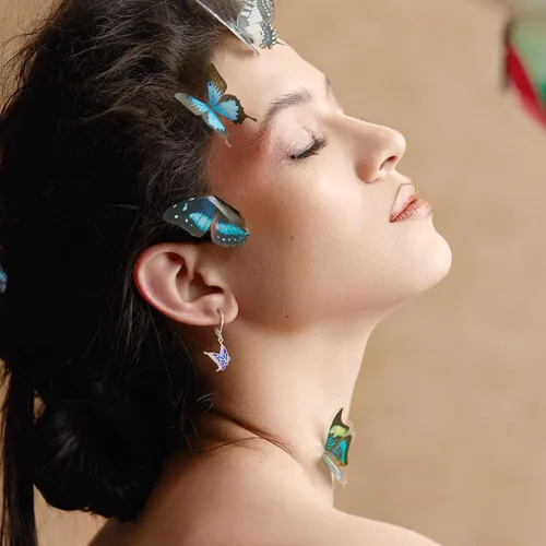 Vista 306 de Aretes colgantes de plata de ley con diseño de árbol de la vida, flor, abeja, animales, gato, colibrí, piedra lunar, turquesa, aretes con cierre