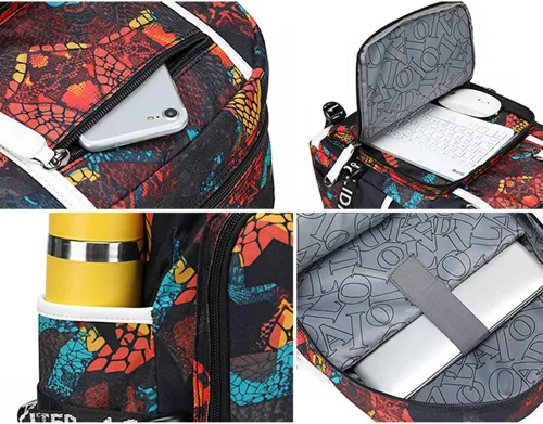 Vista 2 de Bolsa escolar multifunción USB de dibujos animados bolsas de moda casual práctica mochila de viaje para computadora Rojo 5