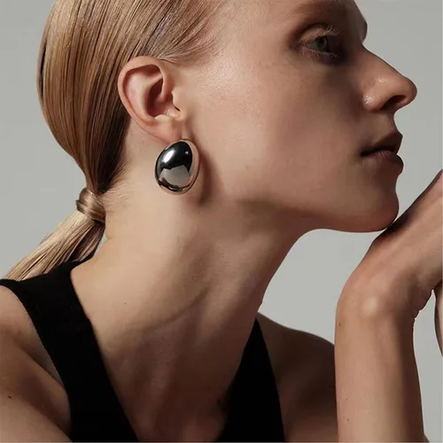 Vista 3 de Aretes de aro de oro gruesos para mujer, ligeros, con forma de gota de agua, aretes de aro abiertos y huecos en forma de lágrima, plata y oro