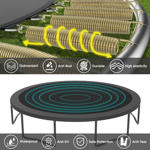 Vista 3 de YORIN Trampolín al aire libre【Espesor mejorado】16 pies, 15 pies, 14 pies, 12 pies, 10 pies, 10 pies con aro de baloncesto de 1500 libras, aprobado