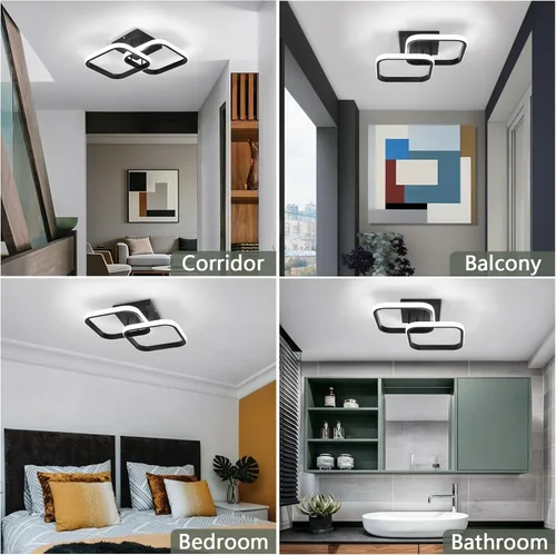 Vista 8 de CANEOE Lámpara LED de techo de pasillo de 15.75 pulgadas, lámpara de techo LED moderna cuadrada de 6000 K, lámpara de techo negra de 25 W para Negro