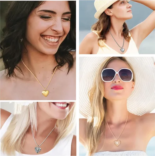 Vista 5 de Collar con medallón de corazón personalizado para mujer que sostiene fotos medallones de fotos de memoria personalizables personalizables cualquier