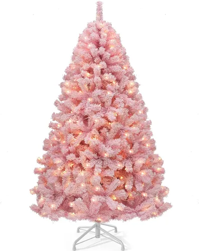 Vista 17 de GOOBED - Árbol de Navidad negro preiluminado de 6 pies con control remoto y 11 modos de luz Black Pre-Lit Spruce Hinged Artificial Halloween