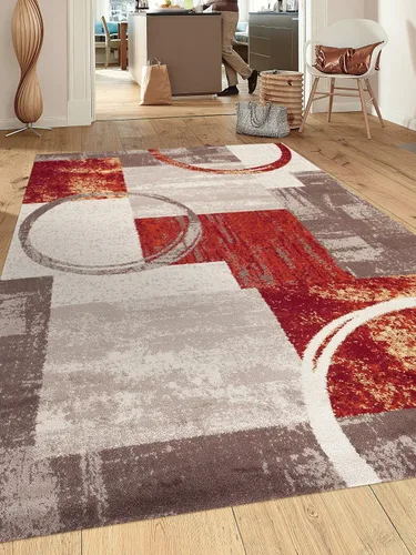 Vista 17 de Rugshop - Alfombra contemporánea con diseño abstracto de círculos, alfombra con respaldo de yute para entrada, cocina o habitación pequeña, marrón