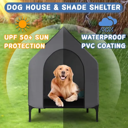Vista 7 de Casa para perros de 36" para exteriores para perros medianos y grandes refugio elevado para perros
