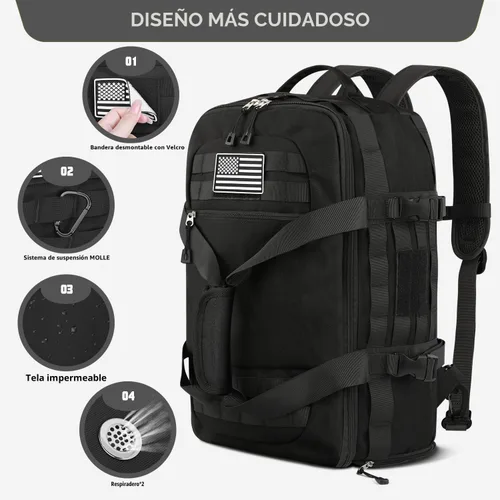 Vista 3 de Bolsas de gimnasio para hombres, bolsa táctica grande con compartimento Negro