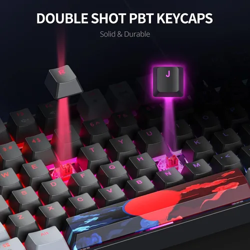 Vista 6 de Owpkeenthy Teclado mecánico 75% para juegos con interruptor rojo, 87 teclas con cable RGB TKL teclado retroiluminado para PC, Xbox PS