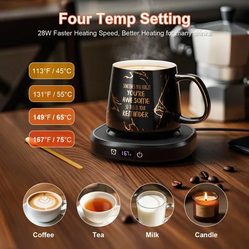 Vista 2 de Calentador de taza de café, You are Awesome Taza con calentador de café, calentador eléctrico de taza de café para escritorio 8H apagado automático
