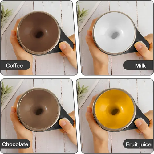 Vista 5 de Taza de café con agitación magnética automática, taza giratoria para mezcla en casa, oficina y viaje, divertida taza eléctrica de acero inoxidable