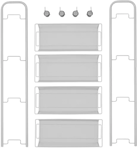 Vista 7 de mDesign Carrito organizador de almacenamiento de metal de acero delgado con 4 estantes para lavandería, cocina, organización de baño, soporte