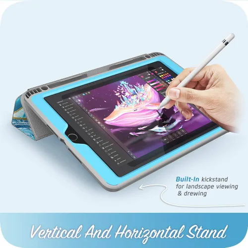 Vista 2 de i-Blason Cosmo - Funda para iPad de 9ª/8ª/7ª generación, iPad 10.2 (2021/2020/2019), triple pliegue de cuerpo completo con protector de pantalla Azul