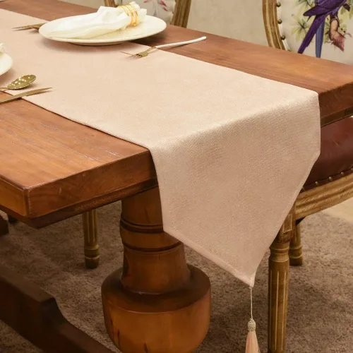 Vista 18 de BALCONY & FALCON Camino de mesa con borlas, lavable a máquina, caminos de mesa decorativos de lujo para el hogar para comedor, fiestas, banquetes