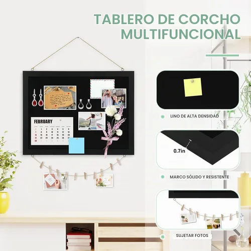 Vista 3 de DOLLAR BOSS - Tablero de corcho negro con lino de doble cara de 16 x 12 pulgadas, para paredes, marco de madera, para colgar, tablero de corcho