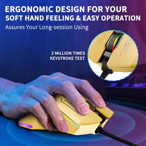 Vista 5 de Ratón para juegos, mouse para juegos con cable con retroiluminación RGB, 7200DPI ajustable, ratones para juegos de PC con 7 botones macro