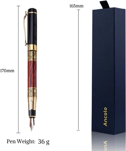 Vista 7 de Ancolo Plumas estilográficas personalizadas, punta mediana, juego de 5 unidades con caja de regalo para bolígrafo, bonito regalo de recuerdo, Plumas