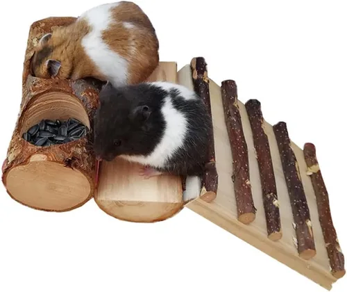 Vista 2 de Cuenco de alimentación de madera de manzana para animales pequeños, plato de comida para conejillo de indias, loros de chinchilla