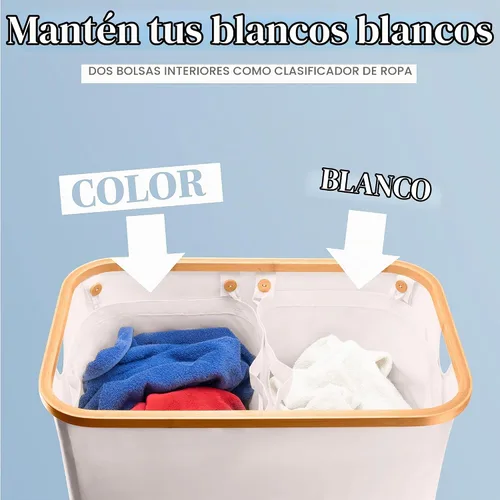 Vista 5 de LONBET Canasta de lavandería con tapa, hecha de tela transpirable Cestas de ropa estéticas para lavandería con asas laterales y marco de bambú