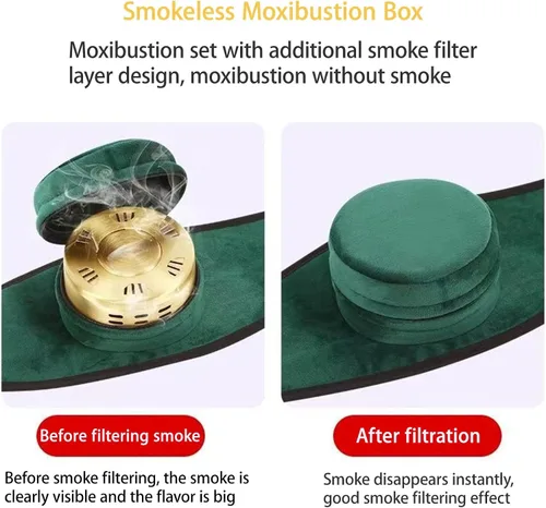 Vista 2 de Moxa Box Relax Device Copper Moxibustion Box Waist Shoulder Mugwort Healing Smoke Filter Portable Moxa Stick Burner Holder(Green)