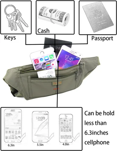 Vista 35 de Bolsa de cintura ultrafino con ranuras c/visualización para tarjeta de crédito, para deportes, aire libre, correr, caminar, viajes.