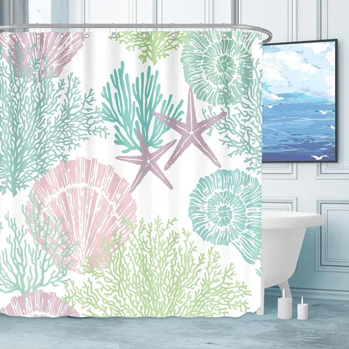 Vista 21 de Tritard Cortina de ducha pequeña de 36 x 72 pulgadas, tamaño medio, cortinas de ducha de tela impermeable náutica costera para baño, cortina de baño